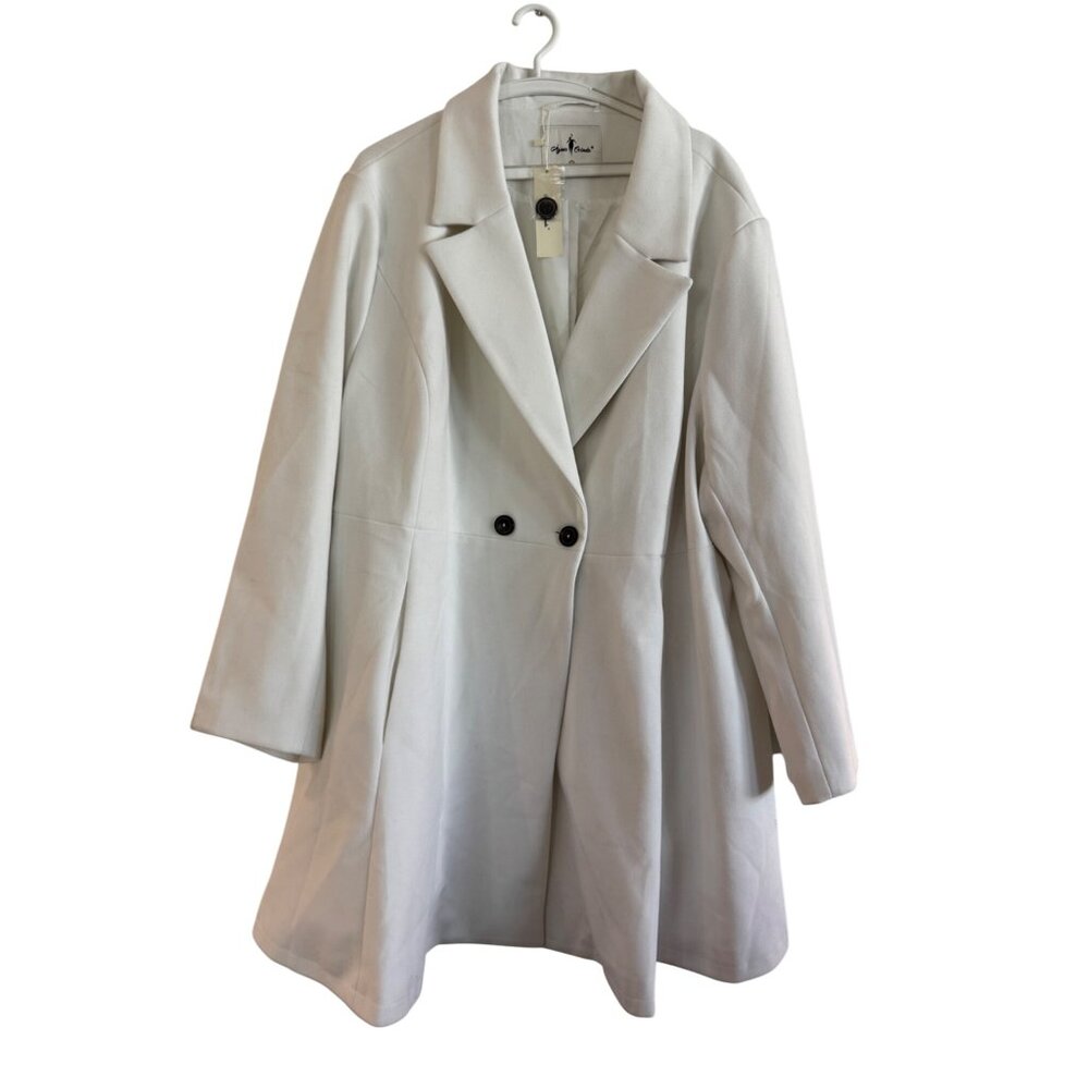 Agnes Orinda Womens Plus Size Coat 4X Polyester White Double-Breasted Long Sleev